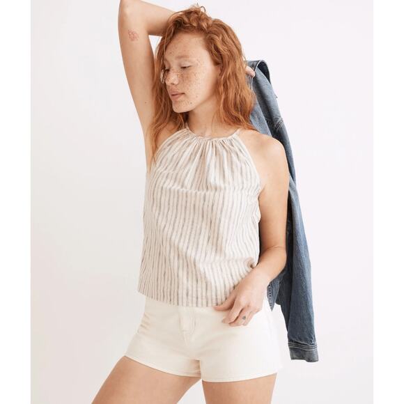 MADEWELL Striped Cutaway Tank Top Women's Size Large Cream Neutral Preppy - Picture 6 of 6